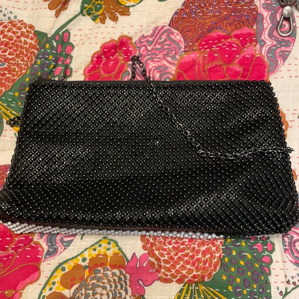 Half black half white beaded purse with strap